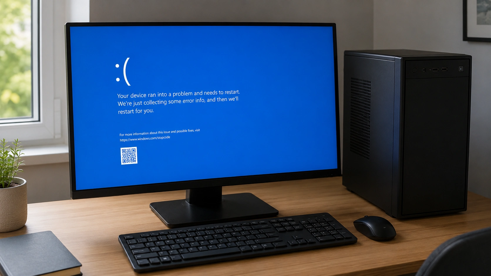 Монитор с синим экраном Windows и системный блок